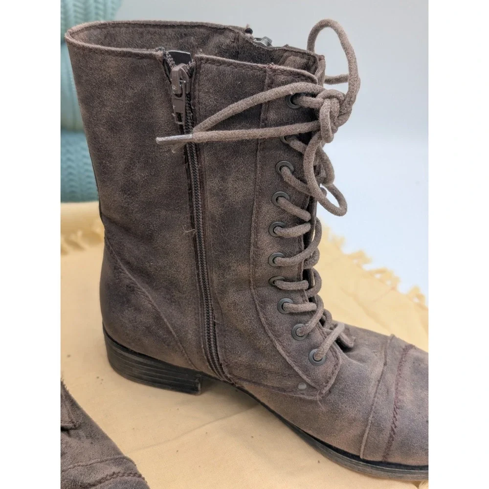 Rampage Ram-Jedi Brown Combat Boots Size 7 Grunge Faux Leather Bikercore Goth...